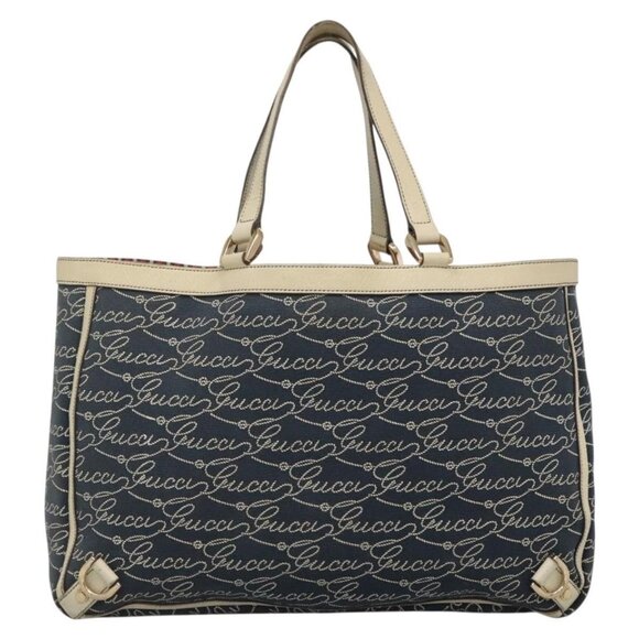 GUCCI Abbey Tote Bag Canvas Navy Gold 141472 Auth - Picture 3 of 16